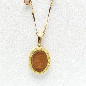 Vintage GOLDETTE? Intaglio Glass Cameo Venus Cupid Pendant Necklace 24.5”